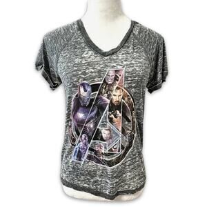 Marvel Comics T-Shirt Short Sleeves V-Neckline Cotton Blend Fabric Gray W Small